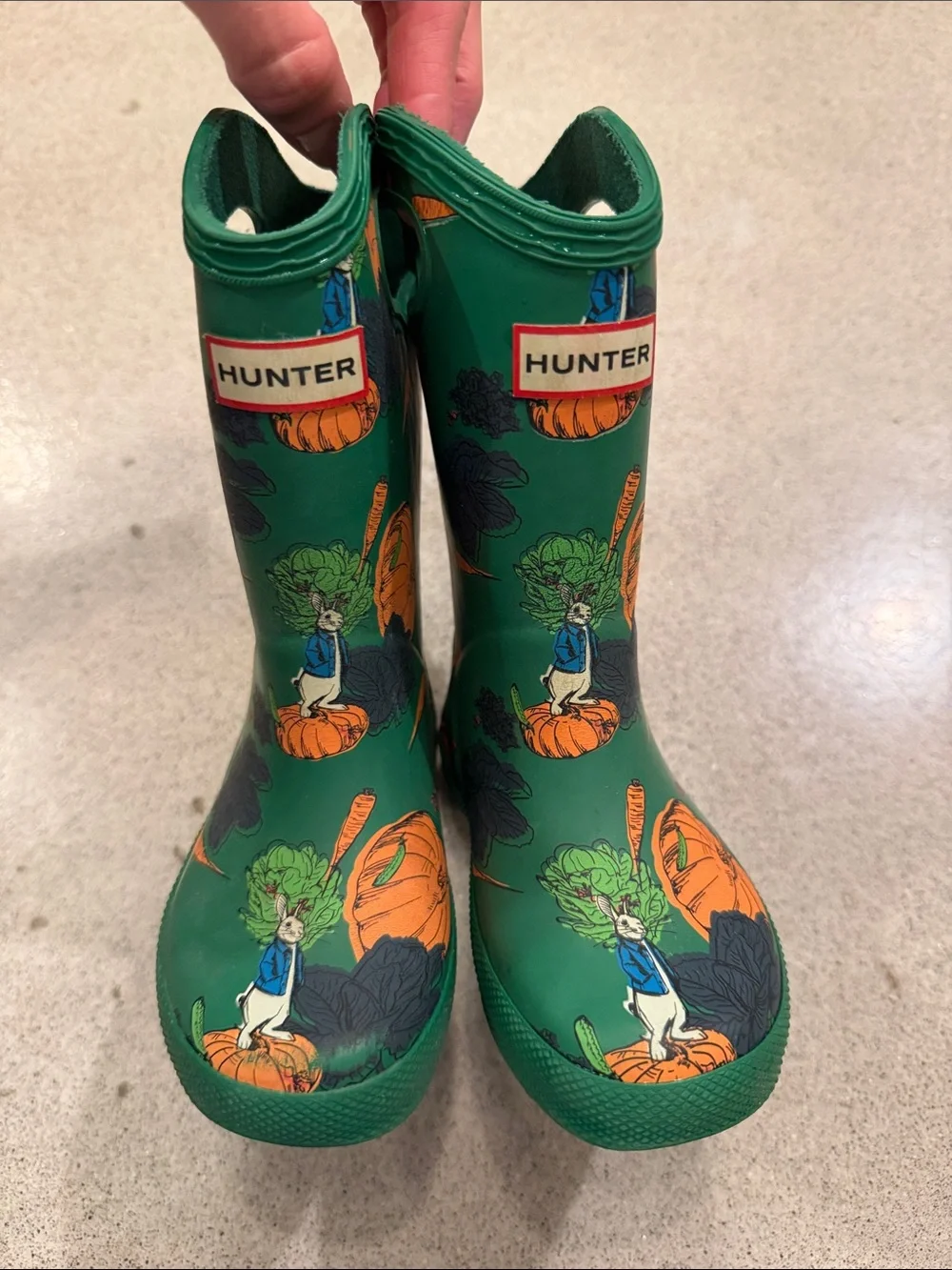Hunter Green Kids Rain Boots with Peter Rabbit Print